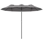 Ombrellone Doppio Inclinabile a 45° con Manovella e Prese d'Aria, in Acciaio e Poliestere, 285x147x227 cm, Grigio