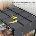 Gazebo Pergola 3x3.5 m con 3 Tettucci Regolabili in Acciaio e Poliestere Anti UV, Grigio - immagine 5