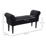 Panca Fondo Letto Imbottita con Braccioli Arrotolati, 102x35x51cm, Nero - immagine 3
