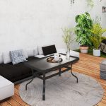 Tavolino da Esterno Rettangolare in Metallo Nero con Piano in Vetro Temperato, 95x55x46 cm - immagine 8