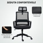 Sedia da Ufficio Ergonomica con Poggiatesta e Altezza Regolabili, Funzione Dondolo e Ruote, Nero - immagine 7