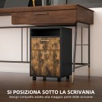 Cassettiera Portadocumenti con Cassetto e Ripiano, 4 Ruote, 40x35x60cm, Marrone e Nero - immagine 5