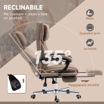 Poltrona da Ufficio Massaggiante con Poggiapiedi e Telecomando, Sedia in Tessuto Effetto Lino, 65x61x105-113 cm, Marrone - immagine 6