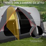 Tenda da Campeggio 6 Posti con 2 Stanze Separate, Poliestere e Fibra di Vetro, 450x215x180 cm, Grigio - immagine 5