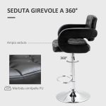Sgabello da Bar Alto con Schienale e Braccioli, Girevole con Altezza Regolabile e Poggiapiedi, Finta Pelle Nera - immagine 5