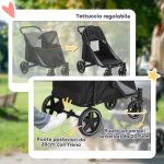 Passeggino per Cani Pieghevole con Ingressi a Cerniera e Finestre a Rete, 112x65x100 cm, Grigio Scuro e Nero - immagine 6