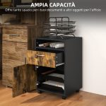Cassettiera Portadocumenti con Cassetto e Ripiano, 4 Ruote, 40x35x60cm, Marrone e Nero - immagine 4