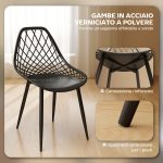 Set 4 Sedie da Pranzo Moderne con Schienale Traforato in Plastica e Gambe in Metallo, Nero - immagine 5
