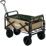 Carrello da Giardino 110L con Maniglia Telescopica e Fondo Apribile in Acciaio e Tessuto Oxford, Cachi