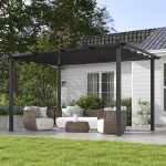 Pergola Gazebo 4x3 m con 8 Fori di Drenaggio, in Alluminio, Metallo e Poliestere, Grigio Scuro - immagine 2