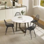 Set 4 Sedie da Pranzo Moderne con Schienale Traforato in Plastica e Gambe in Metallo, Nero - immagine 7