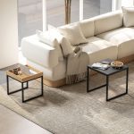Set 2 Tavolini da Caffè Moderni con Gambe a U, in Legno e Acciaio, 45x45x45 cm e 40x40x40 cm, Nero - immagine 2