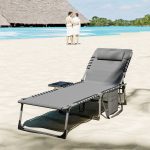 Sdraio da Giardino Pieghevole e Reclinabile a 5 Livelli con Tavolino Laterale e Tasca, 60x190x31 cm, Grigio e Nero - immagine 8