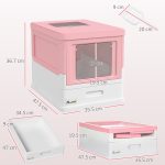 Lettiera per Gatti Chiusa in PP a 2 Porte con Paletta e Vassoio Estraibile, 47.5x35.5x36.7 cm, Rosa e Bianco - immagine 3