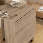 Tavolo Pieghevole con 2 Ribalte per 6 Persone con Ripiani e Rotelle Integrate, Legno Naturale - immagine 9