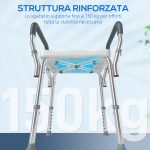 Sgabello per Doccia Regolabile con Braccioli e Fori di Drenaggio, in Alluminio, HDPE e EVA, 52x45x57-69 cm - immagine 8