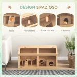 Gabbia per Criceti con Piattaforma, Scalette, Capanna e Ponte, in Legno di Abete, 85x45x44 cm - immagine 4