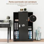 Armadietto da Ufficio a 3 Ripiani con 2 Chiavi di Sicurezza e Ante Scorrevoli, 80x40x120 cm, Nero - immagine 5