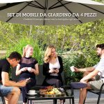 Set da Giardino con Divano 2 Posti, 2 Poltrone Impilabili e Tavolino in Vetro, Nero - immagine 4