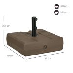 Base per Ombrellone da Giardino Riempibile con Maniglia in HDPE e Acciaio, 49x49x36.5 cm, Marrone - immagine 3