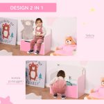 Panca Contenitore con Schienale in Legno per Bambini da 3-6 Anni, 60x30x50 cm, Rosa - immagine 5