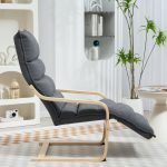 Poltrona Relax in Legno con Rivestimento in Velluto e Poggiapiedi Regolabile, Grigio Scuro - immagine 9