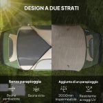 Tenda da Campeggio 6 Posti con 2 Stanze Separate, Poliestere e Fibra di Vetro, 450x215x180 cm, Verde Scuro - immagine 4
