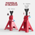 Set 2 Cavalletti Auto da 3 Tonnellate Regolabili da 29-42.5 cm, Acciaio al Carbonio e Ghisa, Rosso - immagine 5