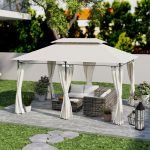  Gazebo da Giardino 3x4 m con Tende Rimovibili, Doppio Tetto e Struttura in Metallo, Crema - immagine 8