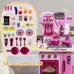 Cucina Giocattolo per Bambini da 33 Pezzi con Luci, Suoni e Rubinetto, in PP e ABS, 53x22x69 cm, Rosa - immagine 7