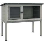 Conigliera Rialzata in Legno da Esterni con Tetto Apribile e Vassoio Estraibile, 84x43x70cm, Grigio