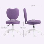 Sedia per Scrivania a Cuore con 5 Rotelle e Altezza Regolabile in Tessuto, 40x50x79-89cm, Viola - immagine 3