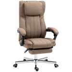 Poltrona da Ufficio Massaggiante con Poggiapiedi e Telecomando, Sedia in Tessuto Effetto Lino, 65x61x105-113 cm, Marrone