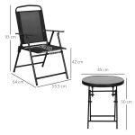 Set da Giardino 3 Pezzi con 2 Sedie 53.5x64x93 cm e Tavolino da Caffè Ø45x50 cm, in Metallo, Nero - immagine 3