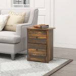 Comodino con 2 Cassetti dallo stile Rustico in Legno, 40x30x56 cm, Marrone - immagine 6