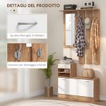 Mobile Appendiabiti 3 in 1 con Scarpiera e Specchio, Ganci e Cassetti, in Legno, 90x24x177 cm, Bianco e Noce - immagine 5