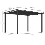 Pergola Gazebo 4x3 m con 8 Fori di Drenaggio, in Alluminio, Metallo e Poliestere, Grigio Scuro - immagine 3