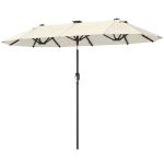 Ombrellone Doppio con Luci LED e Manovella, in Poliestere e Acciaio, 2.92x1.5x2.2 m, Beige