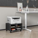 Mobile Porta Stampante a 2 Ripiani in Legno con Ruote per Ufficio e Studio, 47x40x22.5cm, Nero - immagine 2