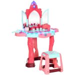 Tavolino Toeletta per Bambine con Sgabello, Specchio, Luci e Accessori, in PP e GPPS, 57x34x76 cm, Multicolore