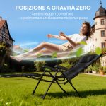 Set 2 Sedie Sdraio a Gravità Zero Pieghevoli con Schienale Regolabile e Tavolino, Nero - immagine 4