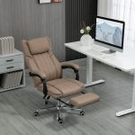 Poltrona da Ufficio Massaggiante con Poggiapiedi e Telecomando, Sedia in Tessuto Effetto Lino, 65x61x105-113 cm, Marrone - immagine 2