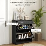 Mobile Scarpiera da 12 Paia con 2 Ripiani Interni Regolabili e 2 Cassetti, in Legno, 80x30x91.5 cm, Nero - immagine 4