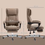 Poltrona da Ufficio Massaggiante con Poggiapiedi e Telecomando, Sedia in Tessuto Effetto Lino, 65x61x105-113 cm, Marrone - immagine 3
