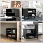 Mobile Porta Stampante a 2 Livelli con 3 Scomparti e Ruote per Ufficio e Studio, 40x30x36cm, Nero - immagine 6