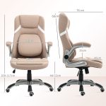 Sedia da Ufficio Reclinabile con Altezza Regolabile in Tessuto, 68x76x109-117 cm, Marrone Chiaro - immagine 3