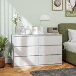 Cassettiera 6 Cassetti per Camera da Letto in Legno con Guide in Metallo, 120x39x75 cm, Bianco - immagine 7