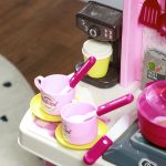 Cucina Giocattolo per Bambini da 33 Pezzi con Luci, Suoni e Rubinetto, in PP e ABS, 53x22x69 cm, Rosa - immagine 9
