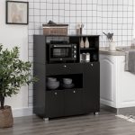 Credenza da Cucina in Legno per Microonde con Armadietti, Mensole e Cassetto, 90x40x120 cm, Nero - immagine 2