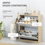 Scarpiera Salvaspazio Slim a 2 Cassetti per 8 Paia di Scarpe 62.5x26x81 cm, Legno e Bianco - immagine 4